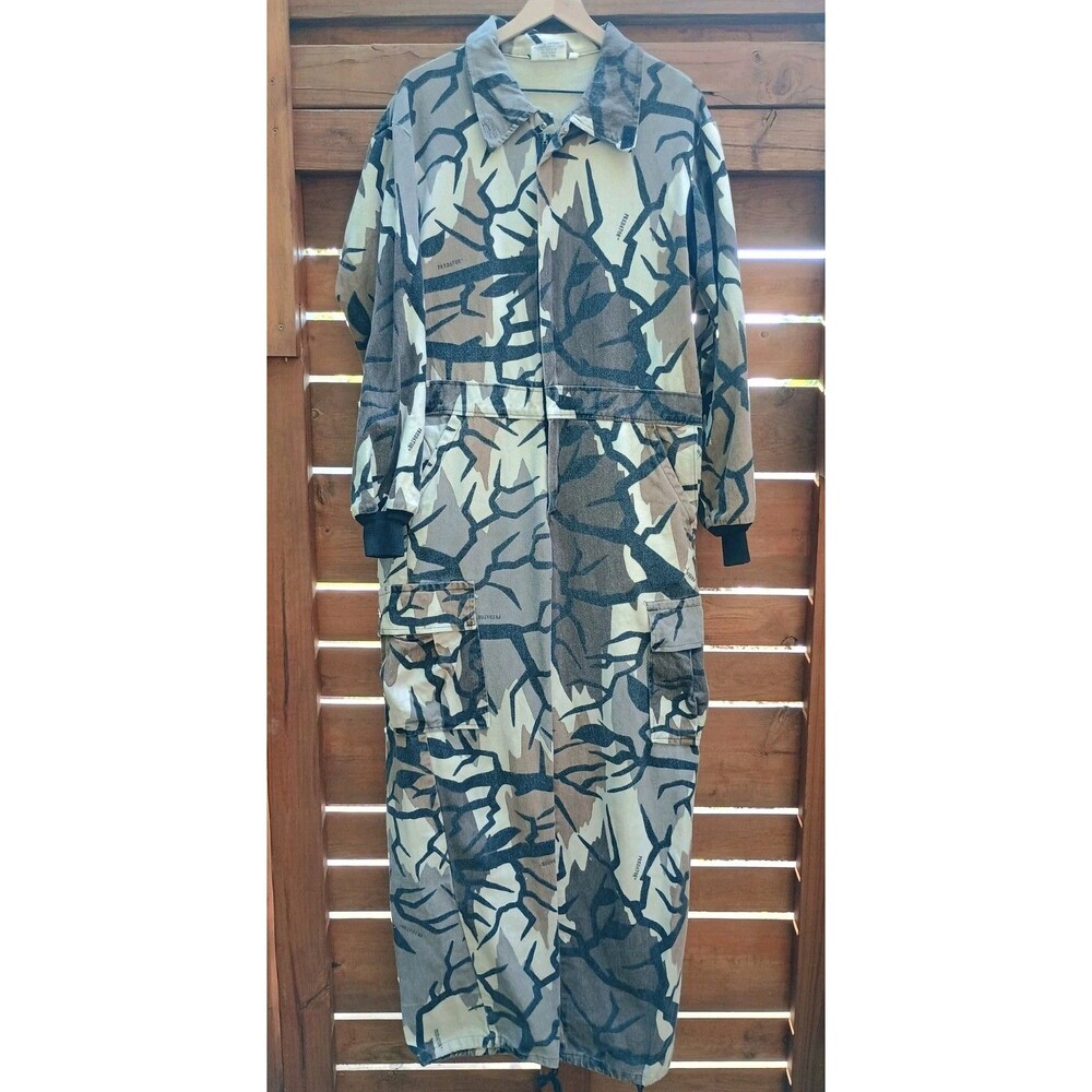 Predator Camouflage Coveralls Large Made In USA Hunting Overalls Bibs Suit Vtg